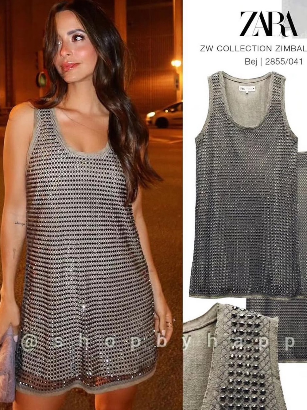 ZARA Beaded Metallic Tank Dress - Silver